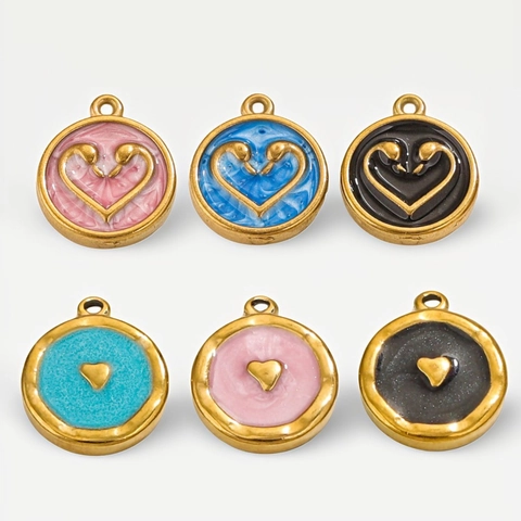 Stainless Steel Swan Heart Pendant Enamel Gold Plated Charm For DIY Jewelry Making Necklaces Earrings Accessories