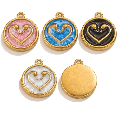 Stainless Steel Swan Heart Pendant Enamel Gold Plated Charm For DIY Jewelry Making Necklaces Earrings Accessories