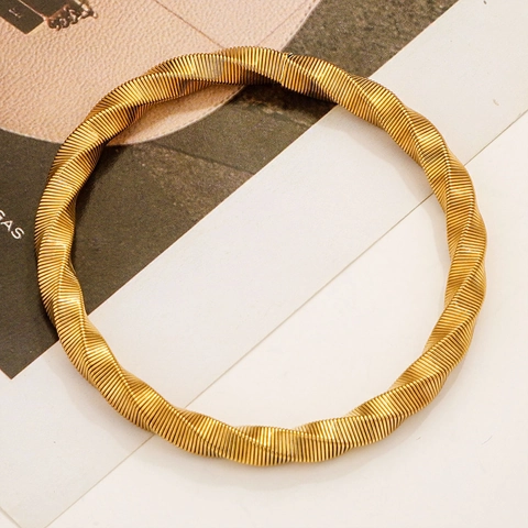 Bracciale a Rete in Acciaio Inossidabile Vintage per Uomo Donna Oro Argento Galvanizzato Forma a C Aperto Regolabile Spirale Filo Avvolto Gioielli