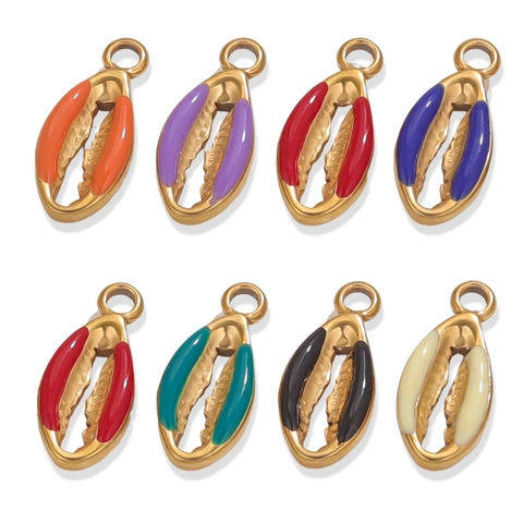 Stainless Steel Conch Shell Charms Colorful Enamel Gold Plated Pendants For DIY Jewelry Making Bracelet Earring Manual Hanging Parts