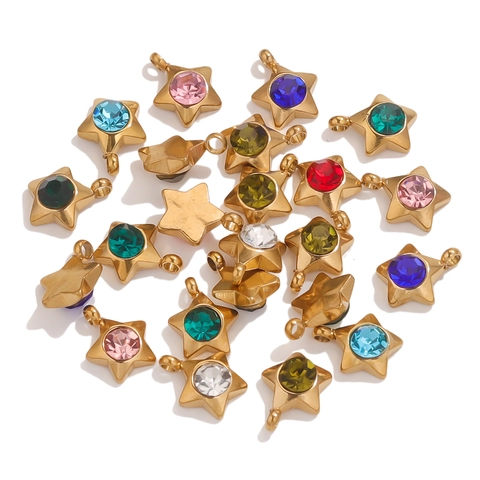 18K Gold Plated Stainless Steel Geometric Pendants Heart Star Flower Triangle Square Crystal Inlaid DIY Jewelry Charms