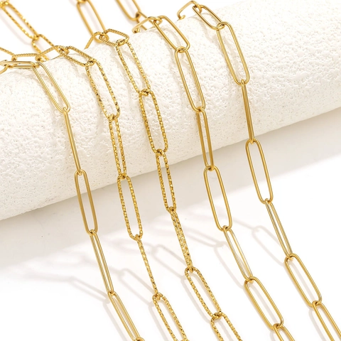 PVD Gold Plated Stainless Steel Paperclip Chain For DIY Jewelry Making Textured Smooth Link Accessories Necklace Bracelet Chains