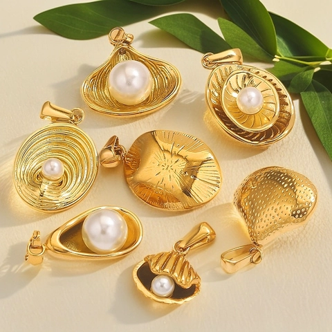 Stainless Steel Gold Plated Artificial Pearl Pendant For DIY Necklace Bracelet Making Irregular Base Shell Jewelry Accessory