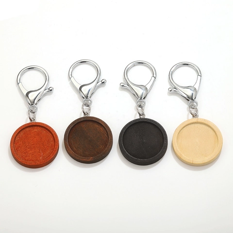 Base Ronde en Bois Avec Fermoir en Acier Inoxydable pour Porte-clés DIY Support de Cabochon en Bois Pendentif