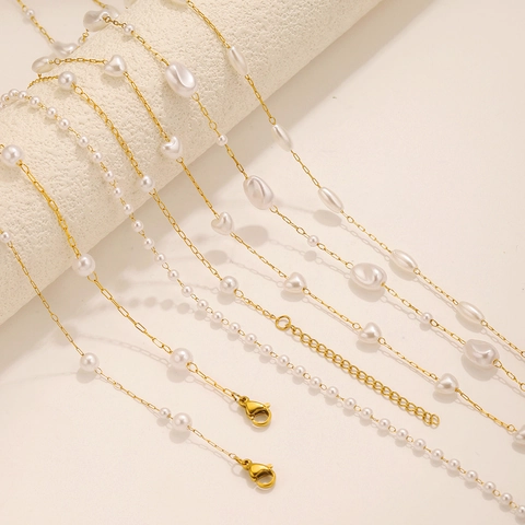 Ins Style Stainless Steel Artificial Pearl Necklace Bracelet Gold Plated Heart Round Charms DIY Jewelry Accessory For Women
