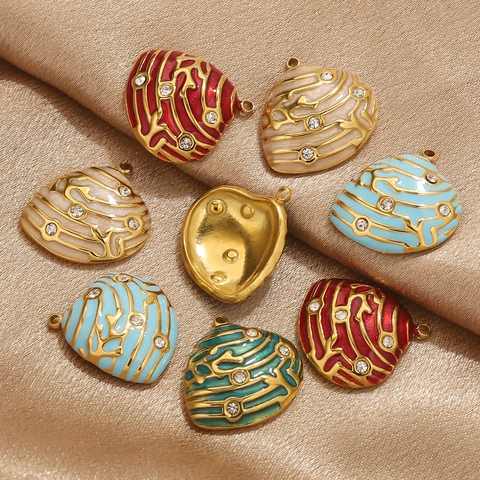 Pendentif Coquillage en Acier Inoxydable Avec Émail Coloré et Strass pour la Fabrication de Colliers et Bracelets DIY