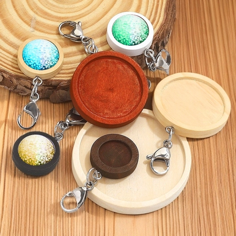 DIY Rund Holz Anhänger Basis Mit Edelstahl Karabinerverschluss Schlüsselanhänger Zubehör Für Schmuckherstellung Handwerk Kit