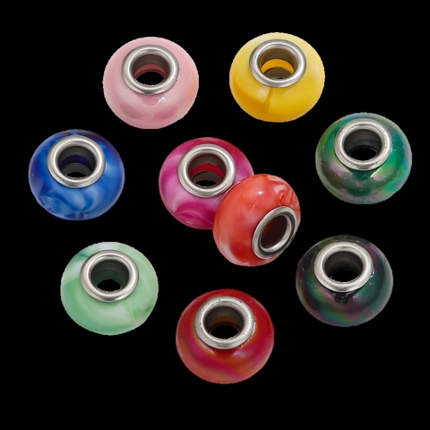 Cuentas Espaciadoras de Acero Inoxidable con Agujero Grande Estilo Europeo Marmoleado para Creación de Joyas DIY Mujer