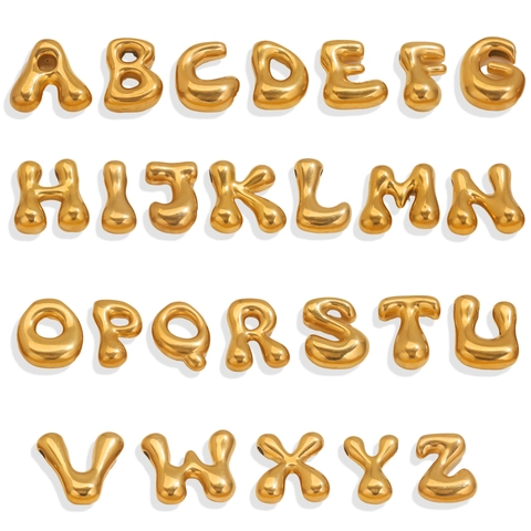 3D Puffy Balloon Alphabet Letter Pendant Stainless Steel Gold Plated Cute Initial Charms For DIY Necklace Jewelry Making Accessories