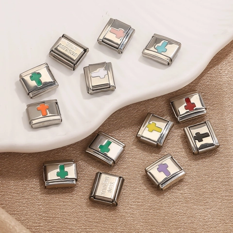 Ciondolo Modulare in Acciaio Inossidabile Modello Croce Smalto DIY Accessori per Bracciale per Donna Regalo Gioielli