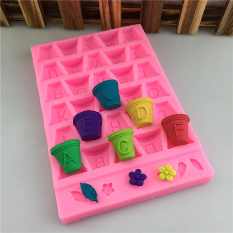 Molde Silicona Letras Alfabeto Flor Hoja Herramienta Decoración Pasteles Fondant Para Chocolate Dulces Jabón Artesanía Rosa Molde Repostería