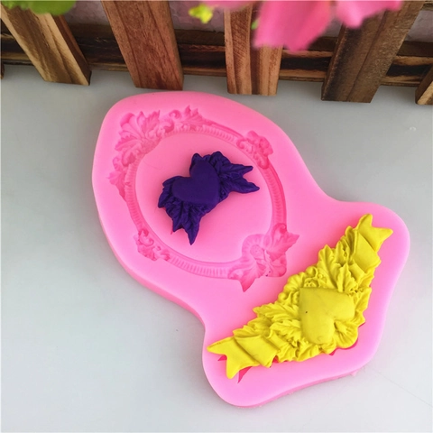 DIY Heart Wings Photo Frame Border Silicone Mold Fondant Cake Decoration Mold Handmade Chocolate Clay Crafting Baking Tool