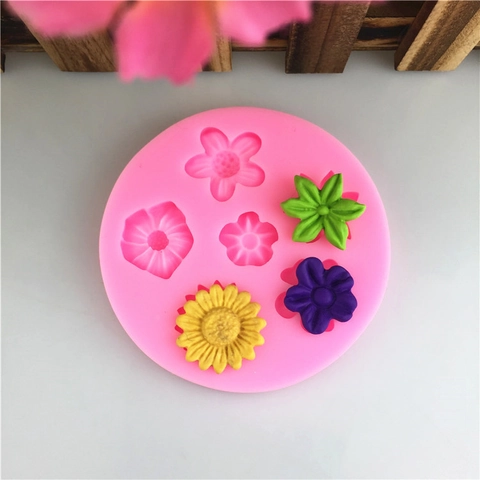 Molde de Silicona de Flores con Múltiples Cavidades para Decoración de Pasteles DIY Girasol Fondant Chocolate Herramienta de Repostería Rosa