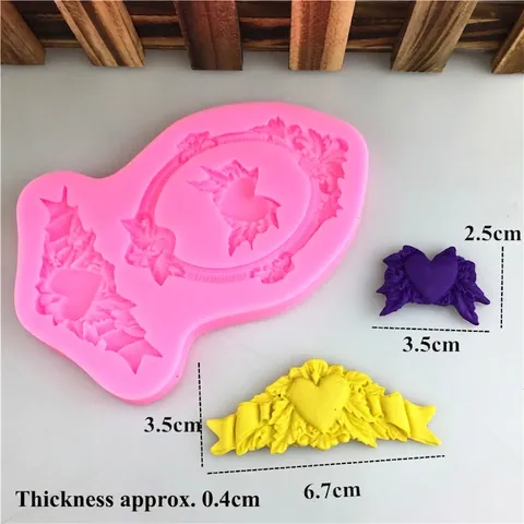 DIY Heart Wings Photo Frame Border Silicone Mold Fondant Cake Decoration Mold Handmade Chocolate Clay Crafting Baking Tool