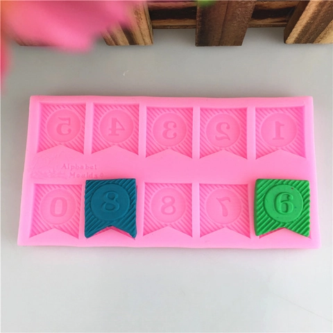 DIY 0-9 Number Banner Shape Silicone Mold For Fondant Cake Chocolate Handmade Baking Decoration Tool Pink Kitchenware