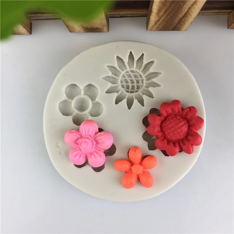 DIY 5-Loch Verschiedene Blumen Silikonform Sonnenblume Gänseblümchen Fondant Kuchenform Handgefertigt Backwerkzeug DIY Basteln