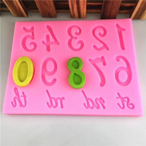 Cijfers en Rangtelwoord Achtervoegsels Siliconen Taartvorm DIY Fondant Decoratie Gereedschap voor Verjaardag Bakken Roze Vorm