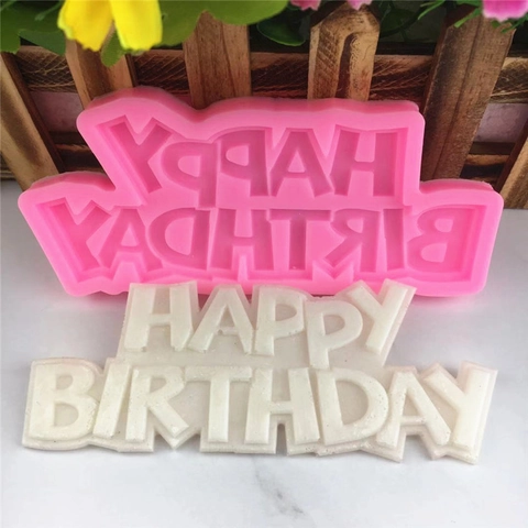 Happy Birthday Buchstabe Silikonform Für DIY Tortendekoration Fondant Schokolade Backwerkzeuge Rosa Grau Silikon Kuchenform