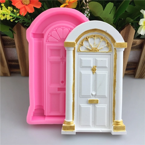 European Arch Door Silicone Mold Vintage Door Frame Relief Fondant Cake Decoration Mold Handmade Soap Candle Resin Craft Tool