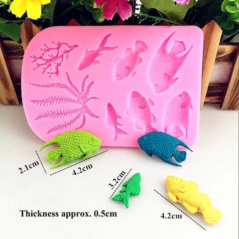 DIY Ocean Series Sea Fish Coral Seaweed Silicone Mold For Fondant Chocolate Candy Cake Decoration Baking Tool Pink Multi Cavity