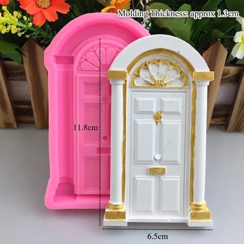European Arch Door Silicone Mold Vintage Door Frame Relief Fondant Cake Decoration Mold Handmade Soap Candle Resin Craft Tool