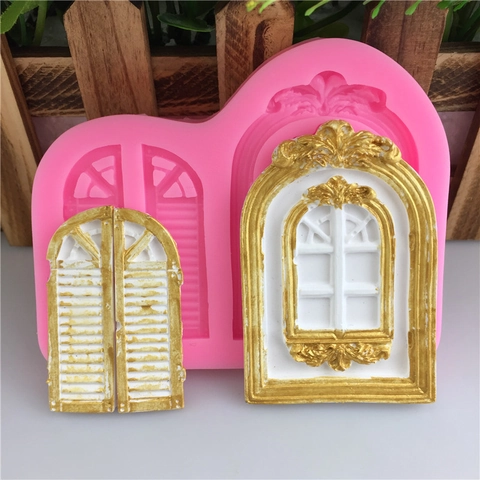 Europäische Fenster Tür Form Silikonform Für Fondant Kuchen Dekoration Relief Jalousie Bogenfenster DIY Handwerk Harz Gips Werkzeug