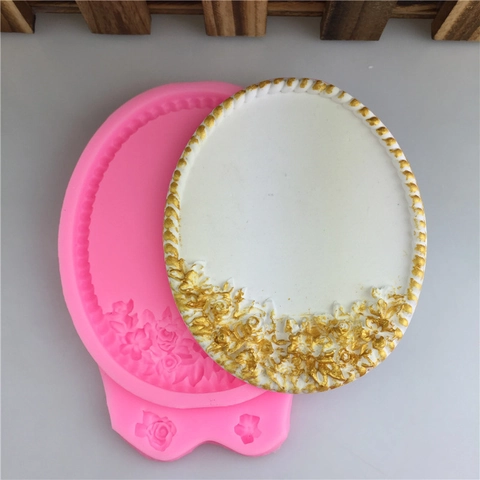 DIY Oval Blumenkranz Fotorahmen Silikonform Rosenrelief Bordüre Für Fondant Kuchen Backen Harz Handwerk DIY Seife Schokolade Dekorieren