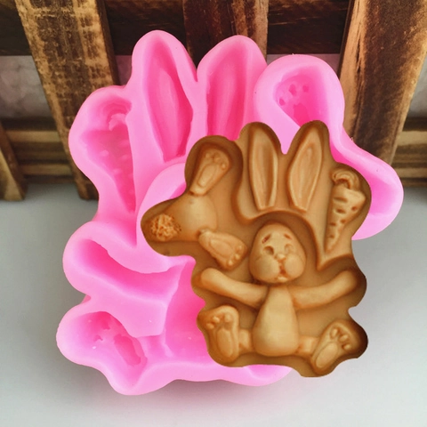 DIY Cartoon Rabbit Silicone Cake Mold Pink Rabbit Carrot Shape Fondant Chocolate Handmade Soap Making Baking Tool