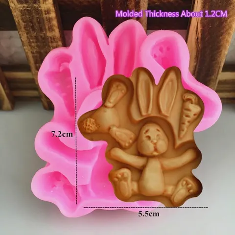 DIY Cartoon Rabbit Silicone Cake Mold Pink Rabbit Carrot Shape Fondant Chocolate Handmade Soap Making Baking Tool