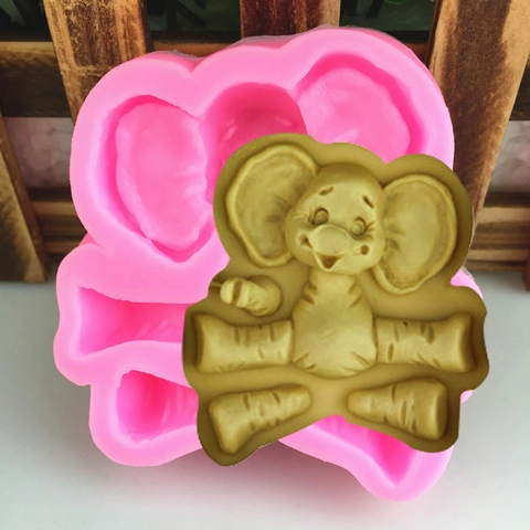 Molde de Silicona de Elefante de Dibujos Animados para Decoración de Pasteles Bricolage Chocolate Fondant Herramienta Rosa