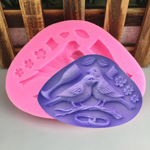 Birds On Branch Flower Leaf Silicone Mold Fondant Cake Chocolate Decorating Tool Aromatic Gypsum Craft Soap Baking Molds