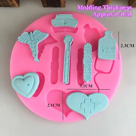 Molde de Silicona Herramientas de Enfermera Tema Médico Estetoscopio Frasco Gorro Fondant Chocolate Herramienta para Hornear Pastel