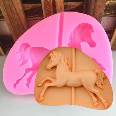 Karussell Pferd Silikonform Rosa 3D Relief Fondant Schokolade Kuchen Deko Werkzeug Handgefertigte Harz Ton Form