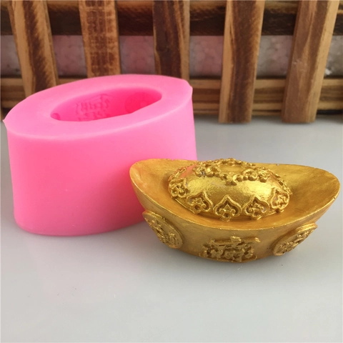 DIY Gold Ingot Coin Shape Silicone Mold For Handmade Soap Plaster Decoration Cake Fondant Mold Traditional Chinese Style Tool