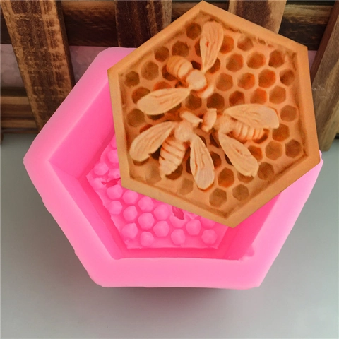 DIY 3D Hexagonal Honeycomb Bee Silicone Mold For Handmade Soap Cake Chocolate Fondant Clay Crafting Baking Tool Pink Flexible Hexagon Bee Pattern Relief Mold