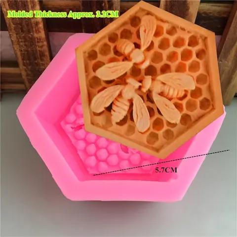 DIY 3D Hexagonal Honeycomb Bee Silicone Mold For Handmade Soap Cake Chocolate Fondant Clay Crafting Baking Tool Pink Flexible Hexagon Bee Pattern Relief Mold