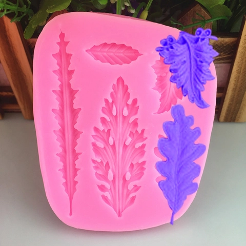 Stampo in Silicone a 5 Cavità a Forma di Foglia Felce Agrifoglio Strumenti per Decorare Torte Fondente Cioccolato Fai da Te