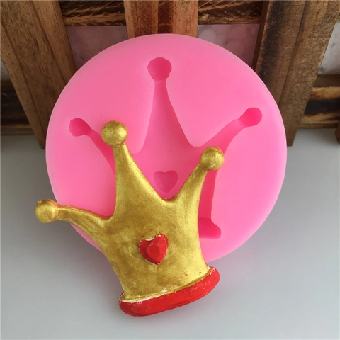 Molde de Silicona con Forma de Corona DIY Patrón de Corazón Rosa Fondant Chocolate Herramienta de Decoración de Pasteles Artesanal