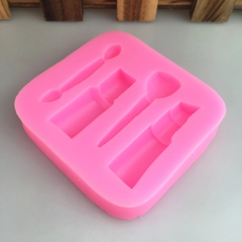 Molde de Silicona con Forma de Lápiz Labial y Brocha de Maquillaje para Decoración de Pasteles de Fondant DIY Chocolate Jabón