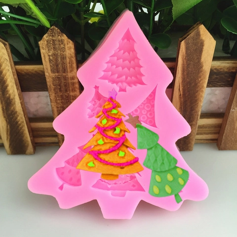 DIY Multi Pattern Christmas Tree Silicone Mold For Cake Decoration Chocolate Candy Clay Handmade Festive Baking Tool Pink