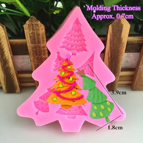 DIY Multi Pattern Christmas Tree Silicone Mold For Cake Decoration Chocolate Candy Clay Handmade Festive Baking Tool Pink