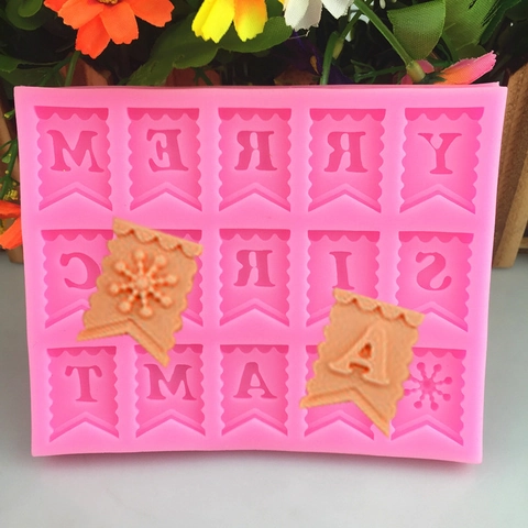 DIY Weihnachten Wimpel Flagge Silikonform Merry Christmas Buchstaben Schneeflocken Fondant Schokolade Kuchen Backen Dekorieren Werkzeug