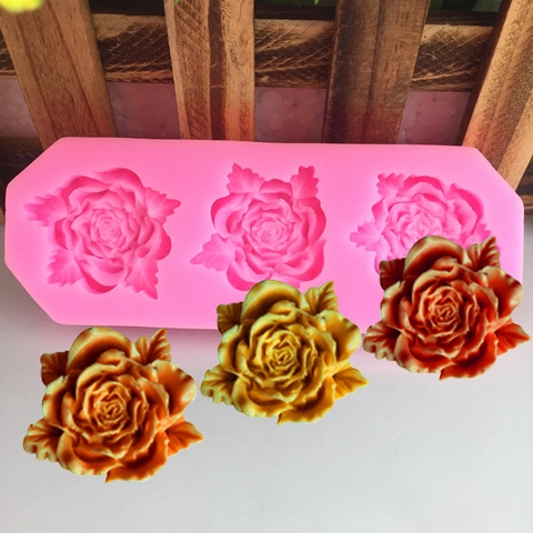 Stampo in Silicone a Forma di Rosa 3 Cavità Fai-da-te Fondente Cioccolato Stampo per Decorazione Torta Strumenti da Forno