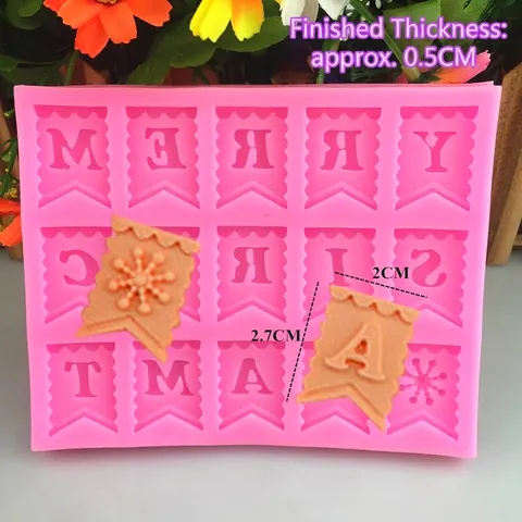 DIY Weihnachten Wimpel Flagge Silikonform Merry Christmas Buchstaben Schneeflocken Fondant Schokolade Kuchen Backen Dekorieren Werkzeug