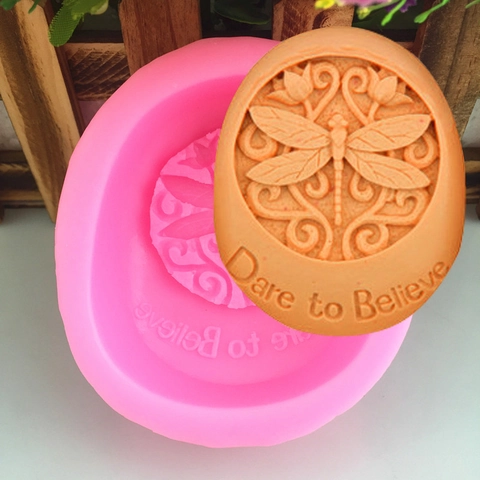 3D Dragonfly Flower Oval Silicone Mold Dare To Believe Letter Relief For DIY Handmade Soap Candle Gypsum Decor Crafting Tool