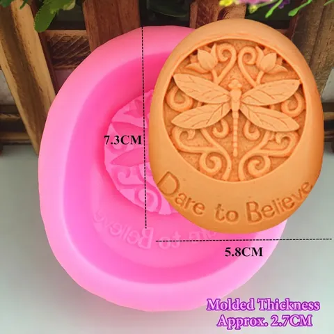 3D Dragonfly Flower Oval Silicone Mold Dare To Believe Letter Relief For DIY Handmade Soap Candle Gypsum Decor Crafting Tool