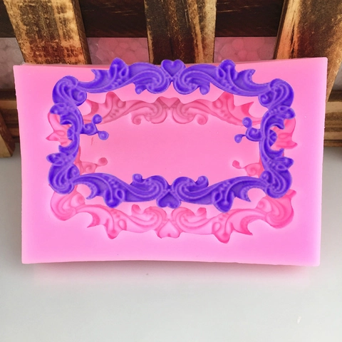 Retro Rectangle Photo Frame Silicone Mold Baroque European Style Fondant Chocolate DIY Cake Decorating Tool Relief Border Mould