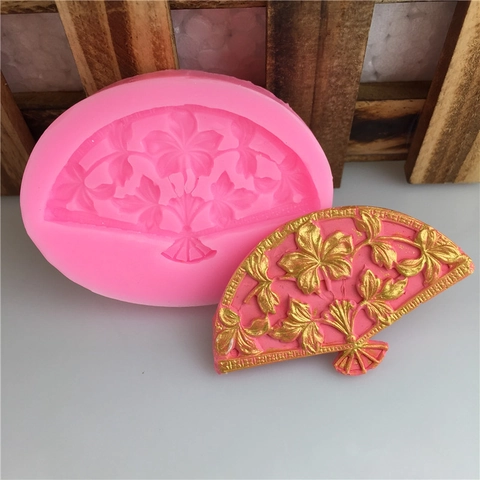 DIY Chinese Stijl Vouwwaaier Siliconen Vorm Bloemenpatroon Fondant Taart Decoratie Gereedschap Chocolade Zeep Klei Vorm