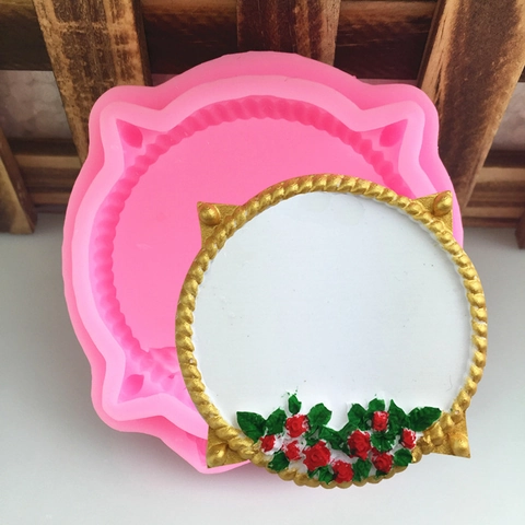 Blumenkranz Spiegelrahmen Silikonform Relief Fondant Kuchen Dekoration Handgefertigte Harz Gips Handwerk Werkzeug Rosa Silikon