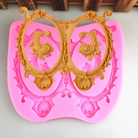 Baroque Oval Photo Frame Silicone Mold DIY Mirror Style Cake Decoration Fondant Mold Embossed Relief Frame Baking Tool For Clay Resin
